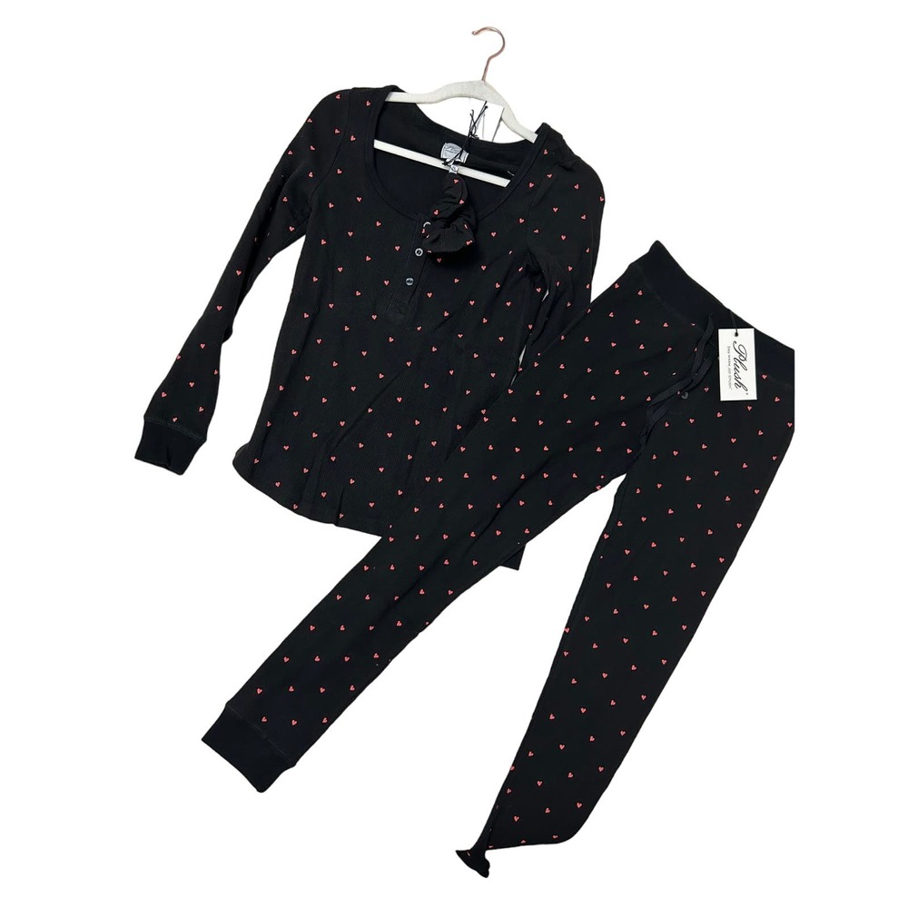 Plush x REVOLVE Sleepwear | NWT Black Thermal with Red Hearts | Size Small